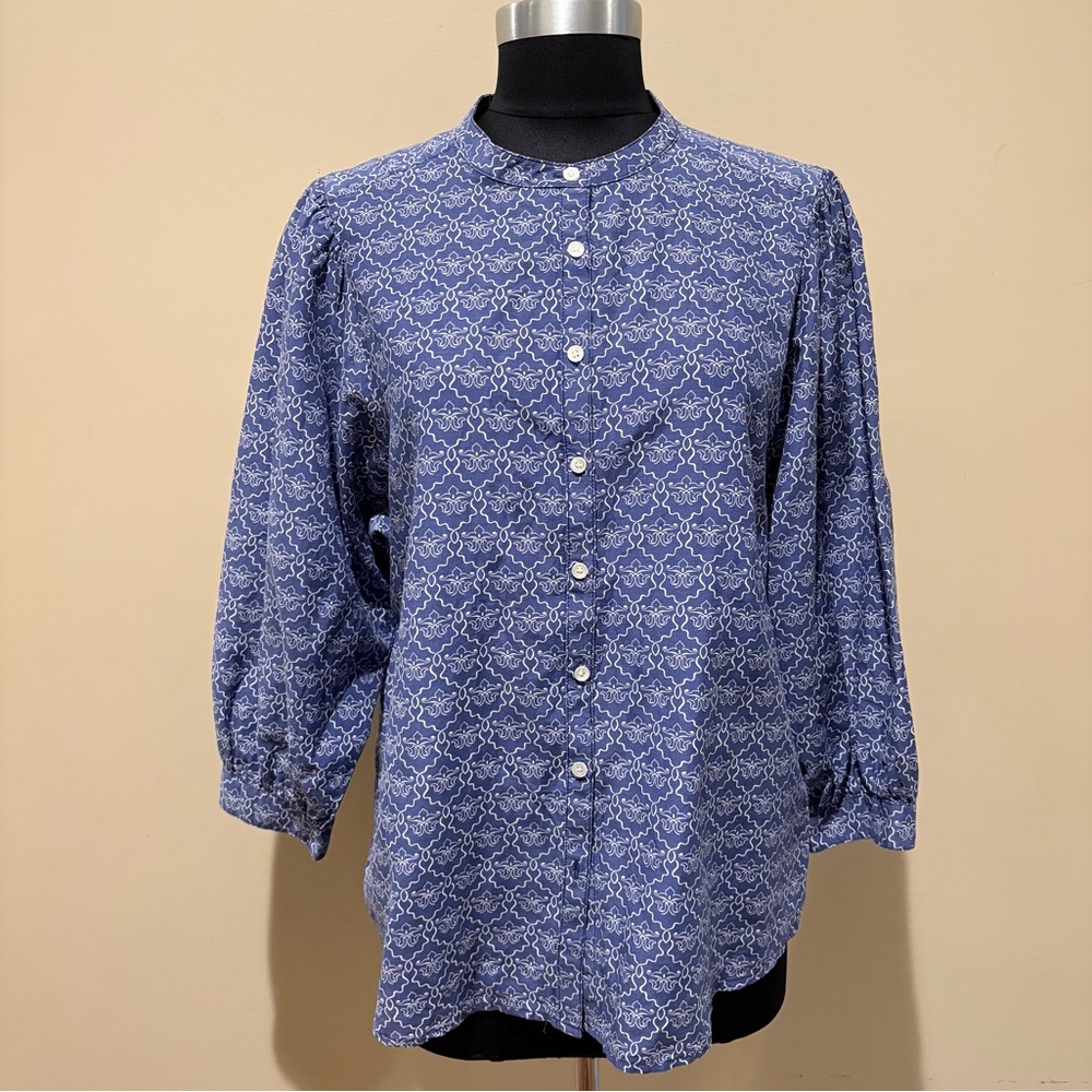 J. McLaughlin White Baloon sleeves button down shirt size L